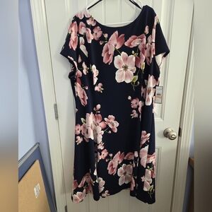 NWT Jessica Howard Womans 24W Navy Blue with Pink Floral Midi Dress A Line